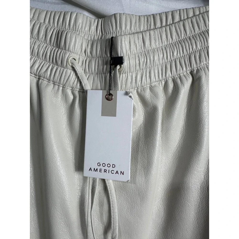 Good American Better Than Leather Shorts Bone White Faux Leather Drawstring nwt